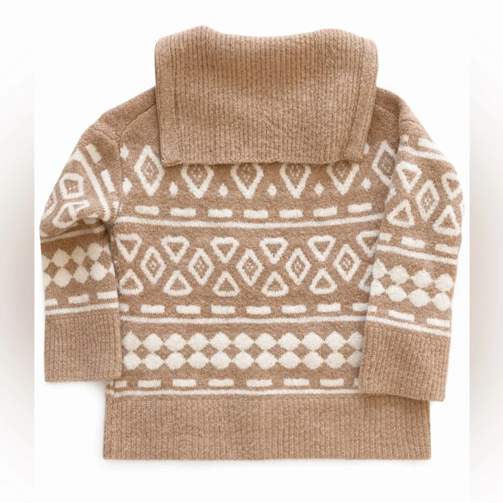 J.Crew Geometric Fair Isle Half-Zip Alpaca Sweater, tan size XS